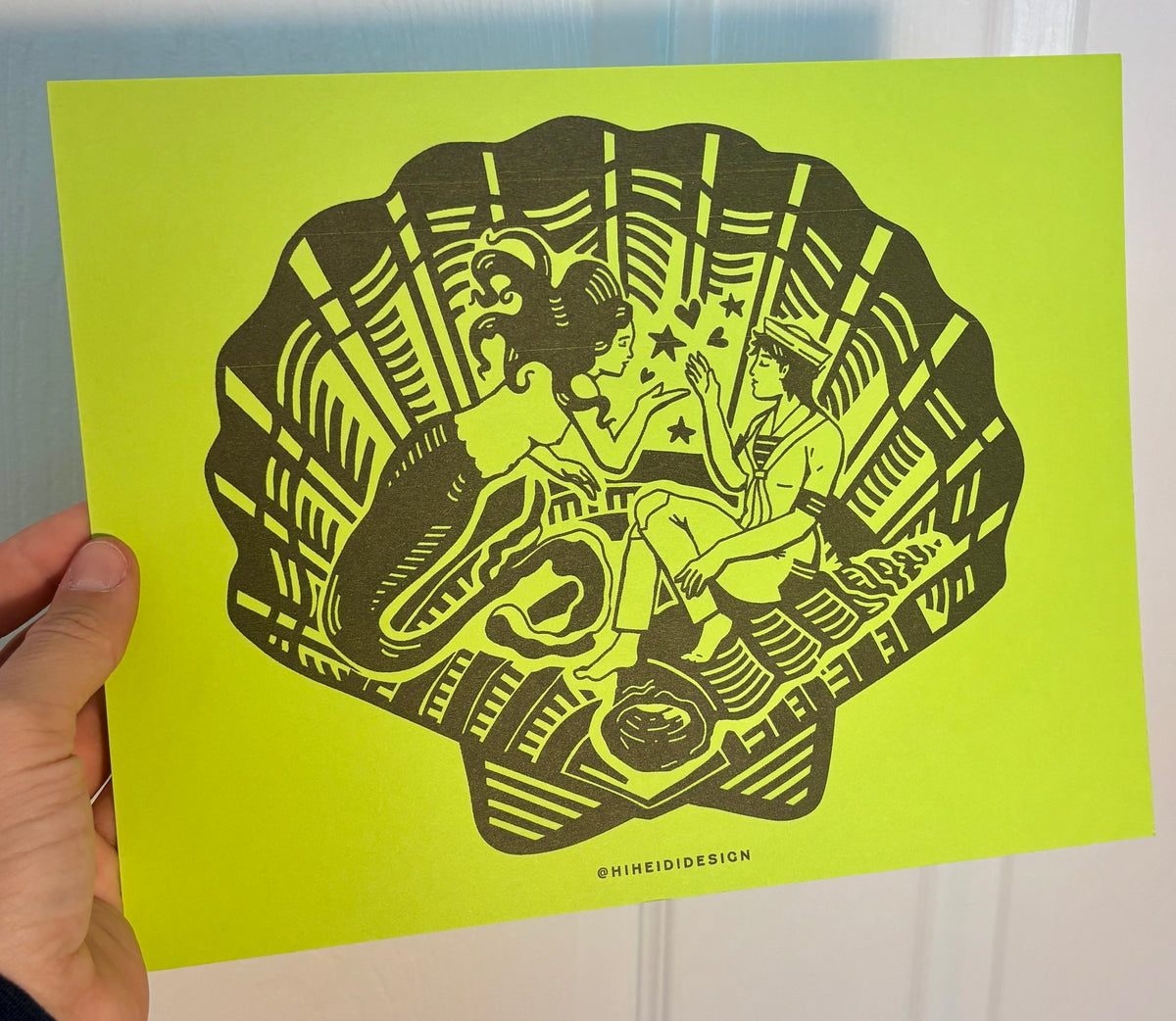 Mermaid and Sailor Risograph Print
