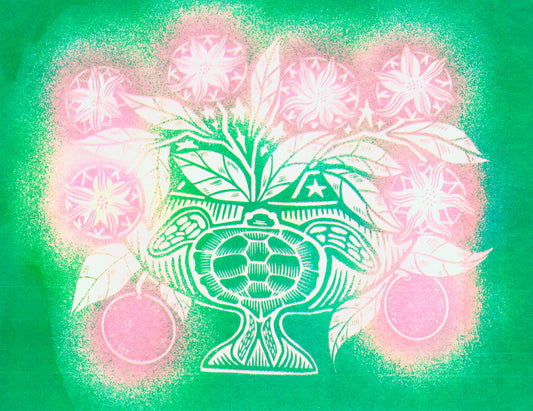 Orange Blossom Turtle Risograph Print