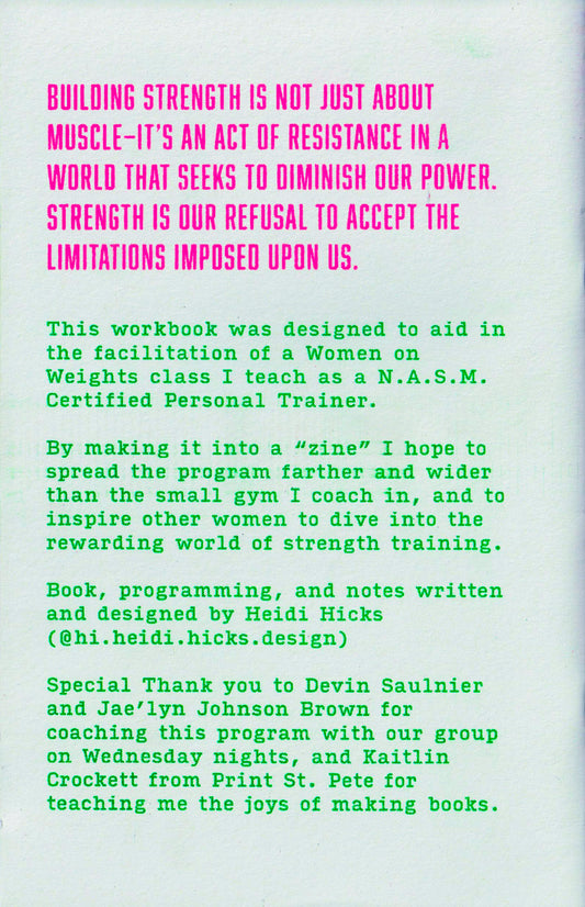 Women on Weights Strength Training Risograph Zine