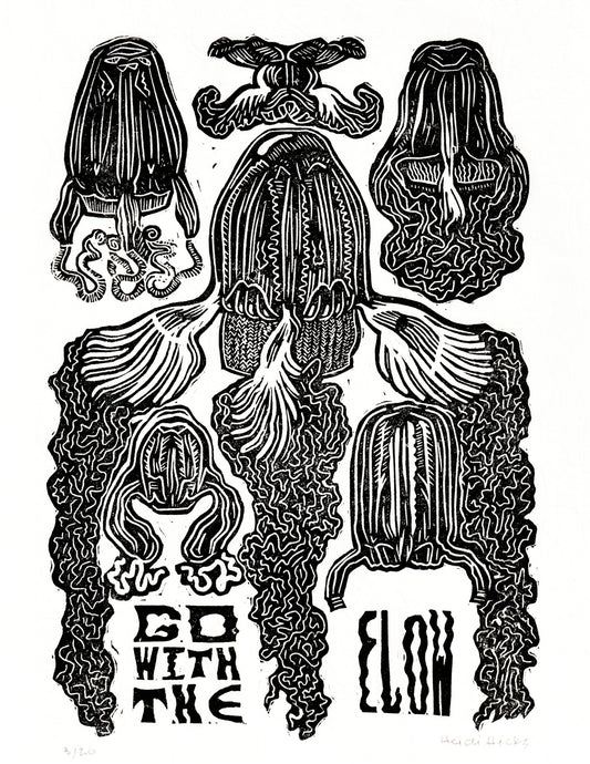 Go With the Flow Jellyfish Linocut
