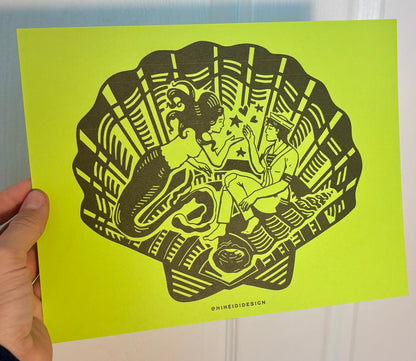 Mermaid and Sailor Risograph Print