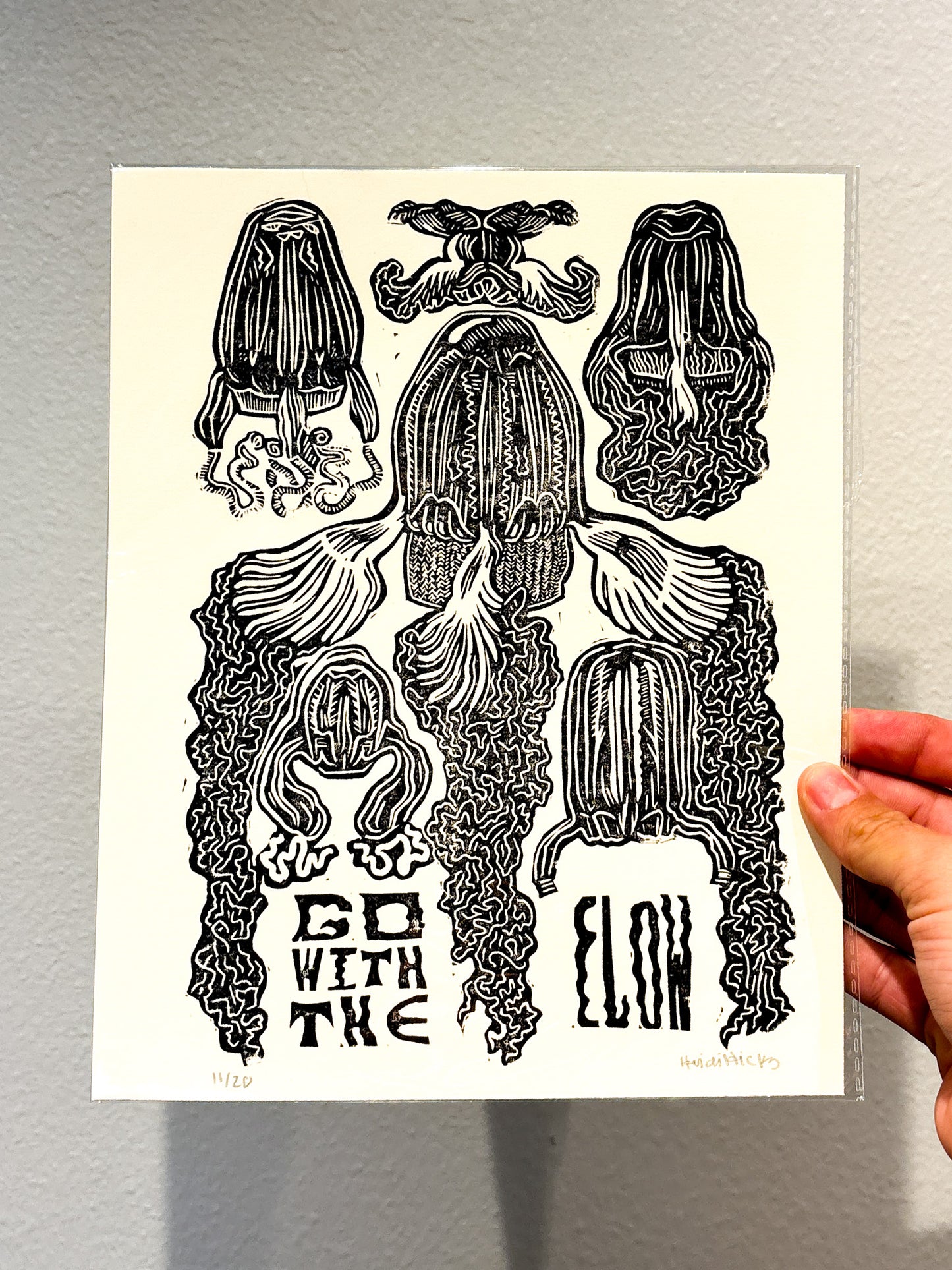 Go With the Flow Jellyfish Linocut