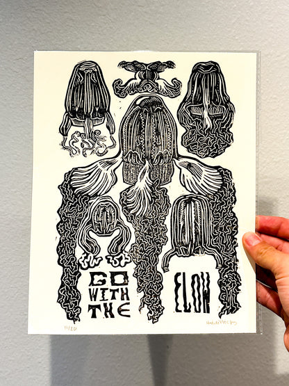 Go With the Flow Jellyfish Linocut