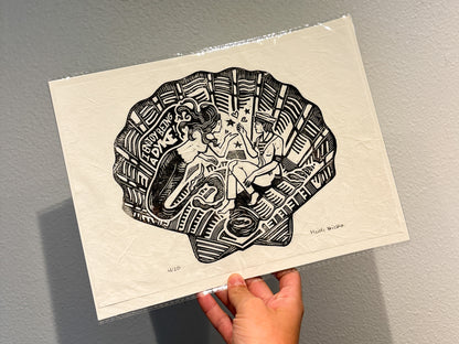 I Enjoy Being a Dyke Seashell Linocut Print