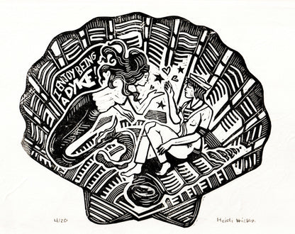 I Enjoy Being a Dyke Seashell Linocut Print