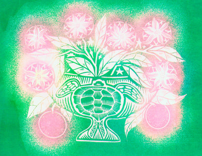 Orange Blossom Turtle Risograph Print