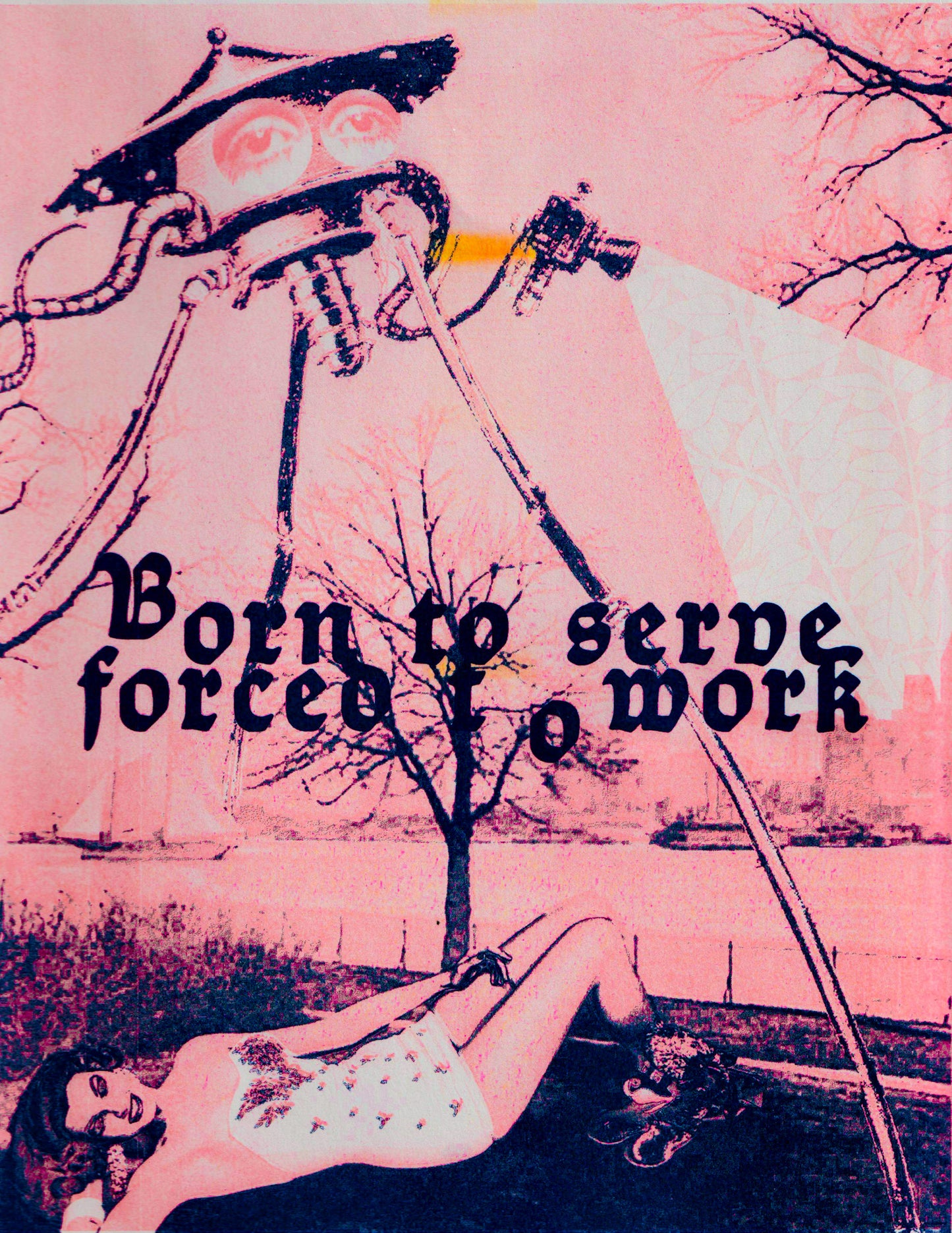 Born to Serve Forced to Work Risograph Collage Print