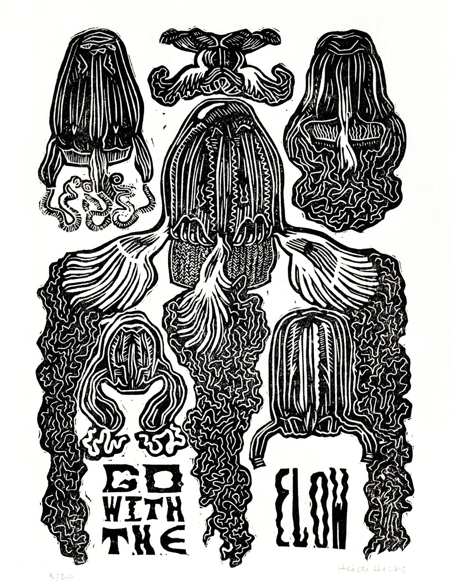 Go With the Flow Jellyfish Linocut