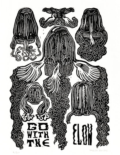 Go With the Flow Jellyfish Linocut
